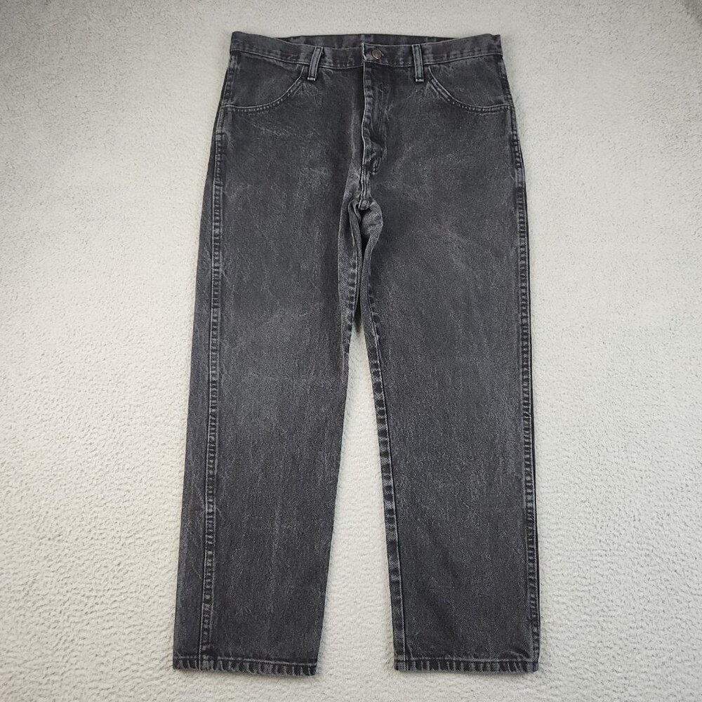 Mens 36x29 Black Denim Workwear Jeans Wrangler Rustler Classic Straight Leg Pant